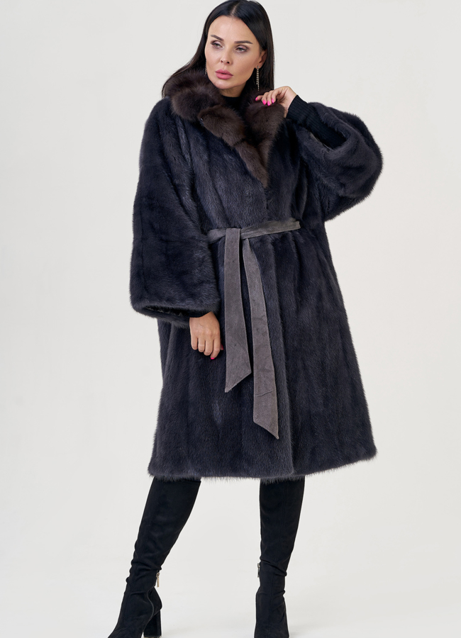 фото Шуба из норки с воротником из куницы модель № 76949