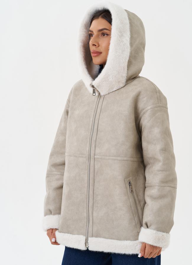 Двухсторонняя дубленка с капюшоном модель № 27759 универмаг малина