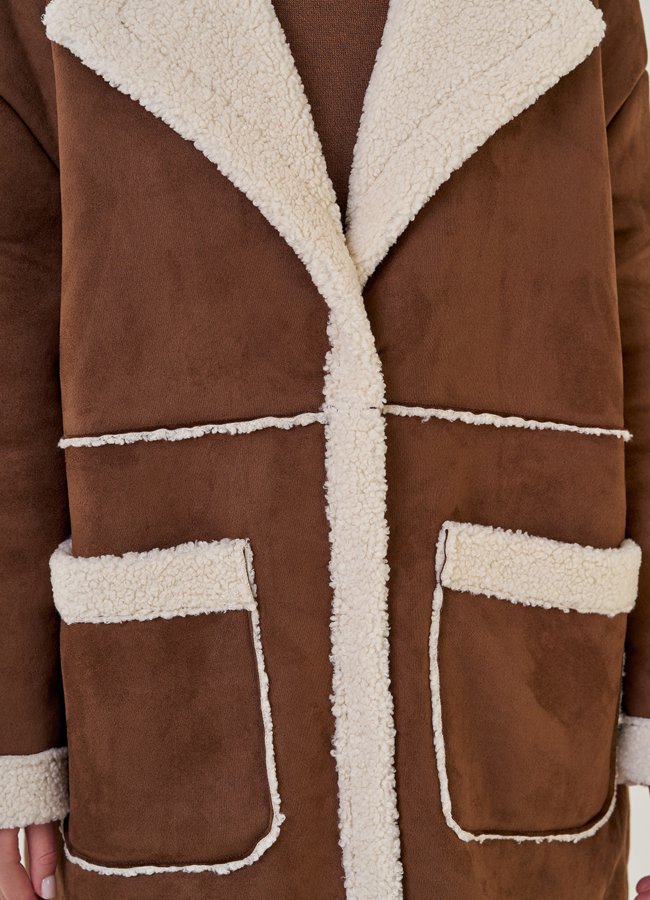 Длинная женская дубленка из искусственного меха модель № 23198 в кредит