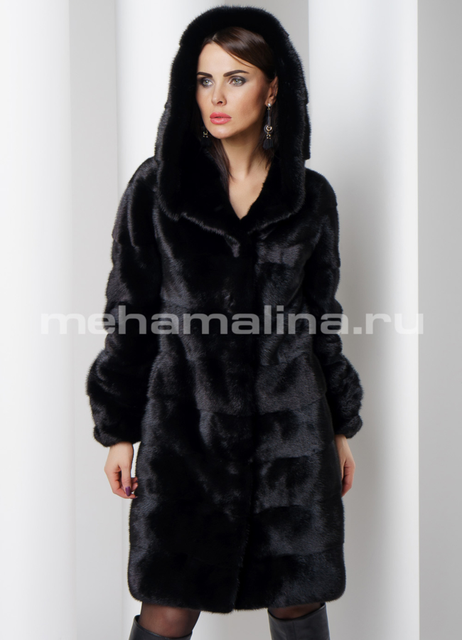Шуба черного цвета из скандинавской норки модель № S-524 универмаг малина