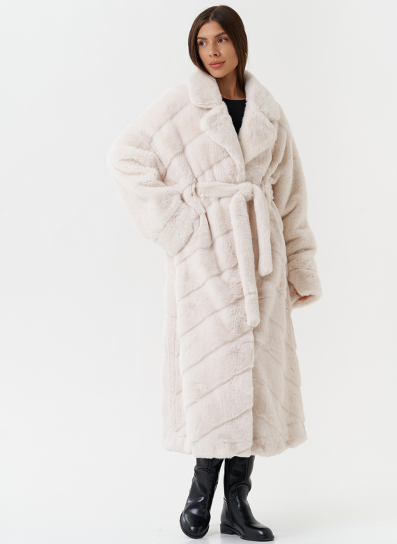 Шуба из эко меха с поясом