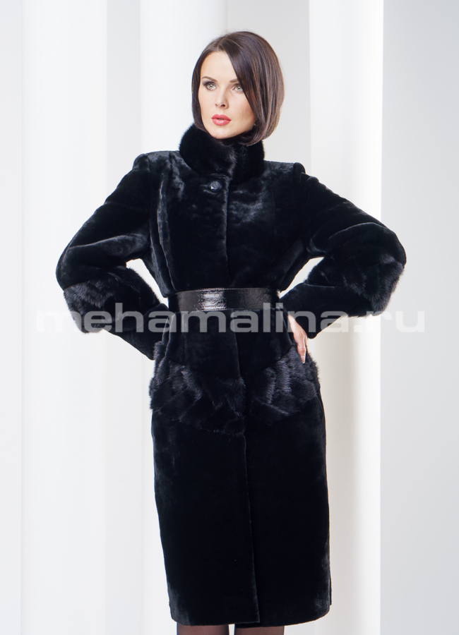 Шуба из мутона с норковым оформлением  модель № S-261 в кредит