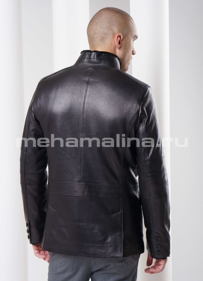 фото Дубленка мужская с кожаным покрытием, цвет черный  модель № DM-69