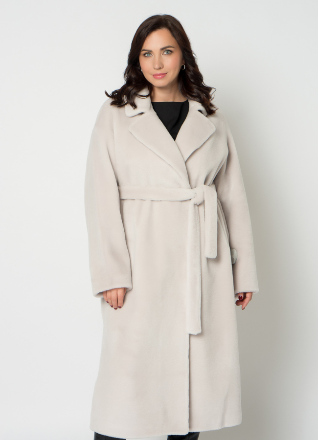 Женское пальто из шерсти в длине макси модель № 21549 меха малина