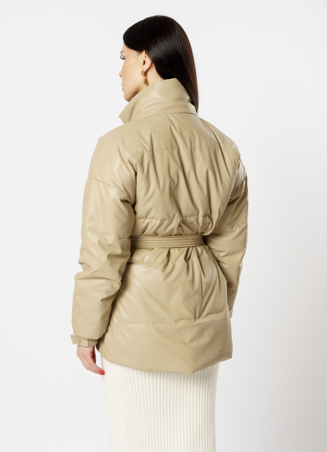 Куртка из эко кожи утепленная бежевого цвета модель № 215 универмаг малина