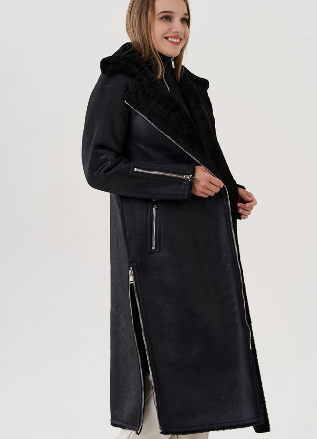 Дубленка из эко замши с английским воротником  модель № 25410 универмаг малина