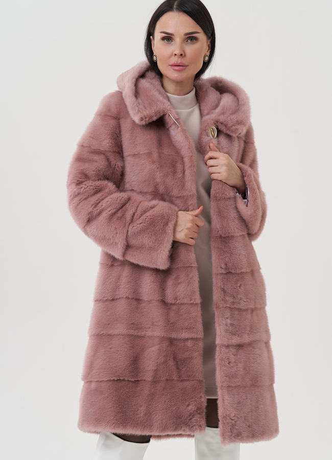 Женская норковая шуба с капюшоном  модель № 25696 универмаг малина