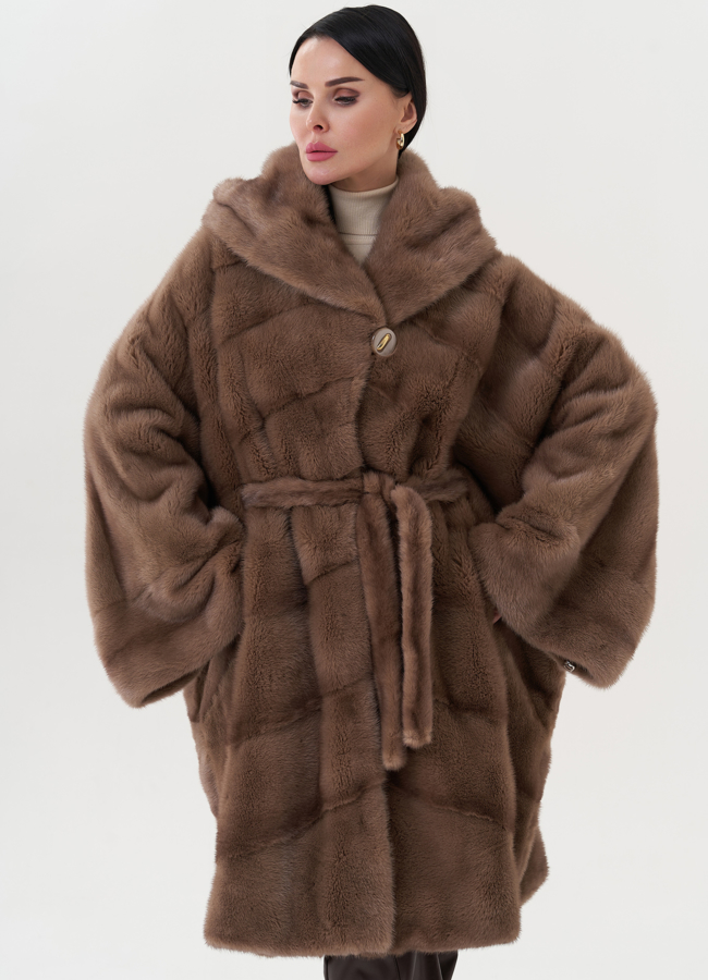 Шуба из меха норки оверсайз модель № 26758 меха малина