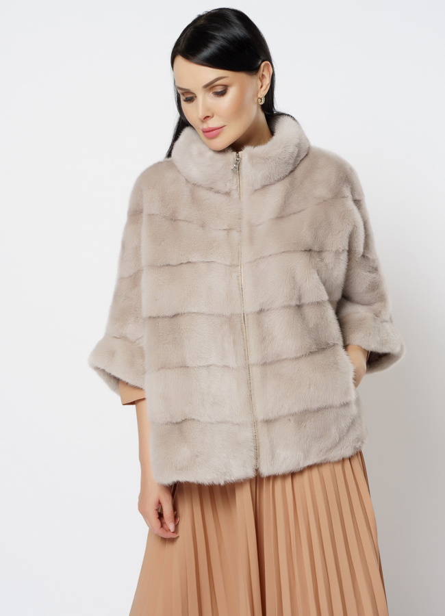 Пончо из норки на молнии модель № 1215 меха малина