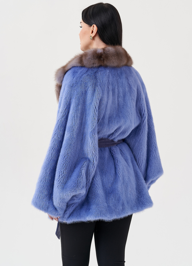 Шуба из норки с английским воротником из куницы  модель № 23978 в кредит