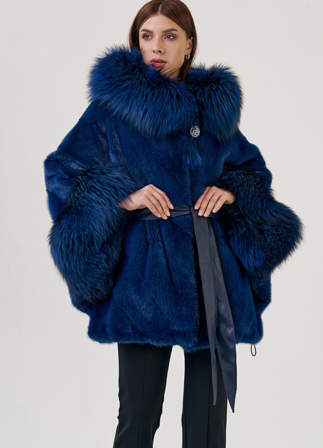 Синяя шуба оверсайз модель № 19443 универмаг малина