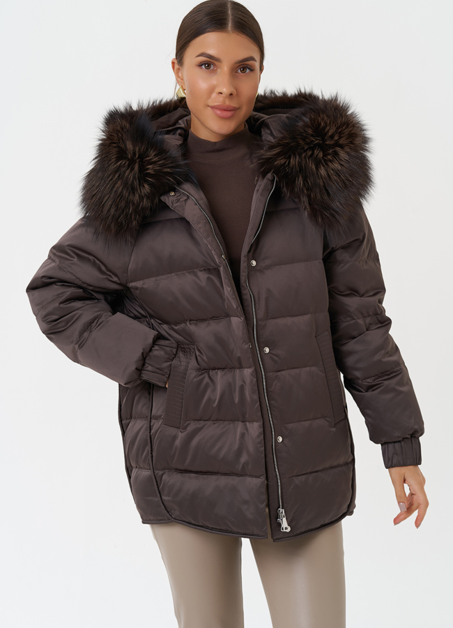 Куртка с капюшоном из чернобурки модель № 28861 универмаг малина