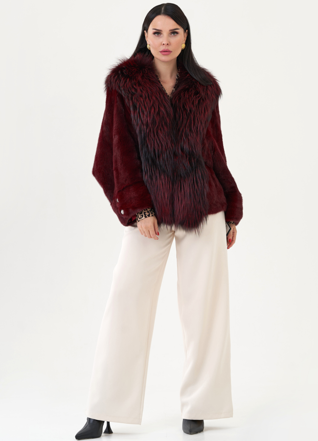 фото Куртка из норки бордового цвета модель № 24738