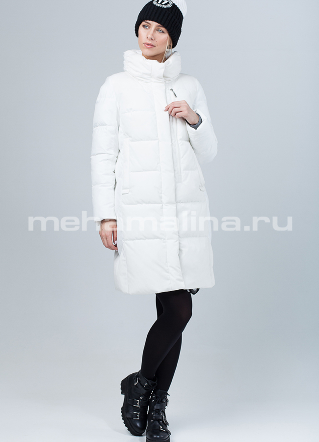 Пуховик женский удлиненный модель № П-236 меха малина