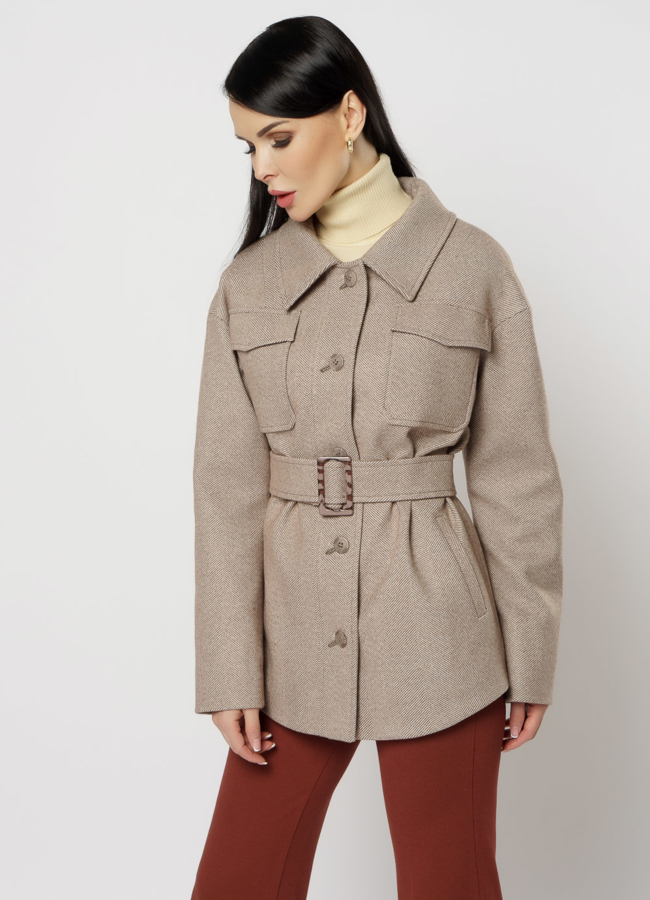 Женское пальто-рубашка коричневого цвета модель № 20763 универмаг малина