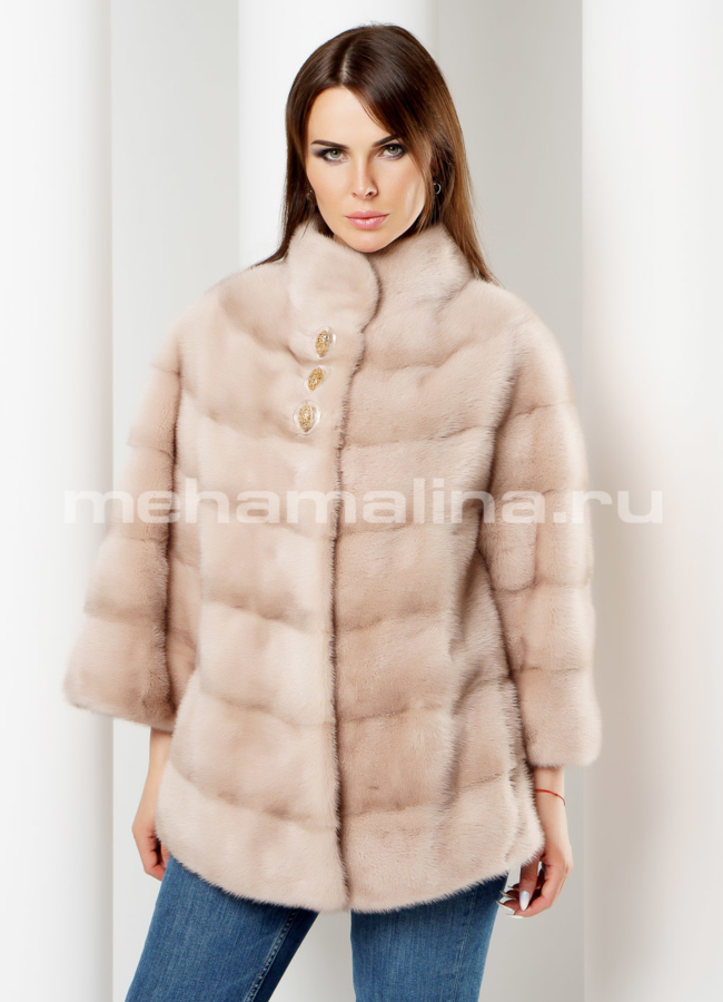 Укороченная норковая шуба модель № S-629 меха малина