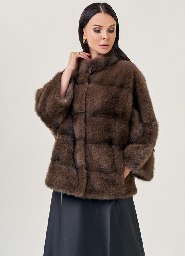 Шуба из норки с воротником стойка модель № 78770 универмаг малина
