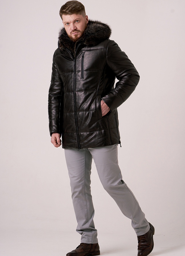 Зимний пуховик из натуральной кожи с мехом  модель № 1776-2 в рассрочку