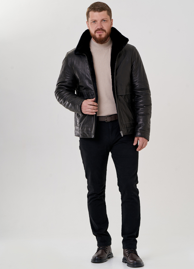 фото Мужской пуховик из натуральной кожи модель № 79169