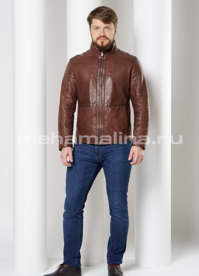 Кожаная куртка прямого силуэта модель № 9097 в кредит