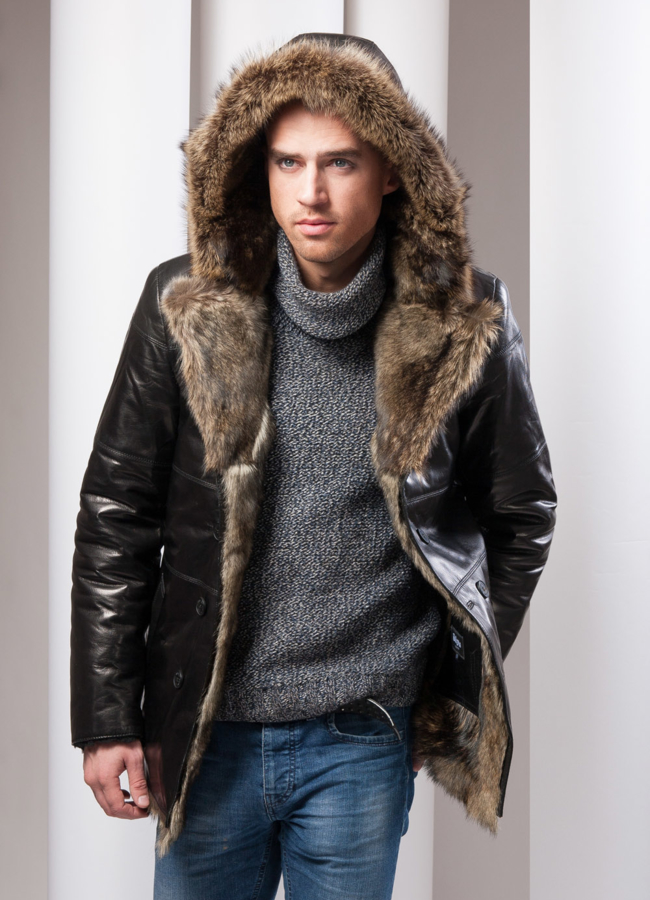 Дубленка мужская модель № DM-14 меха малина