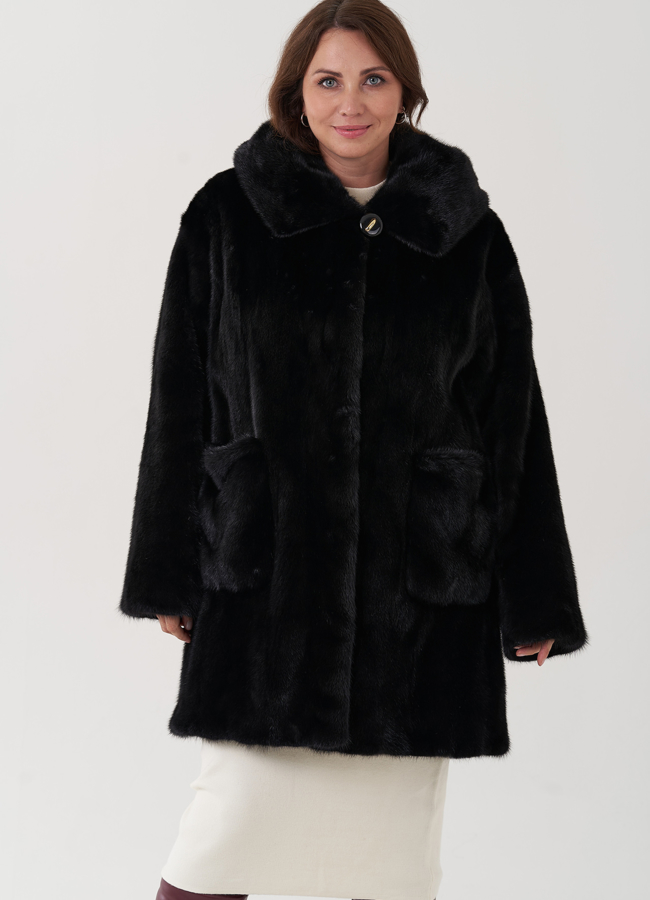 Шуба из норки с капюшоном  модель № 24827 универмаг малина