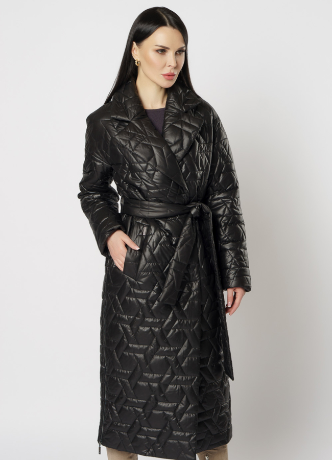 Черное длинное пальто  модель № 17786 в кредит