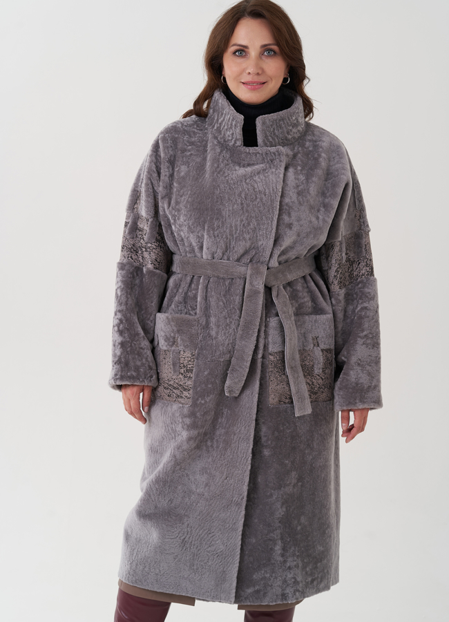 Женская дубленка с воротником стойка модель № 82473 меха малина