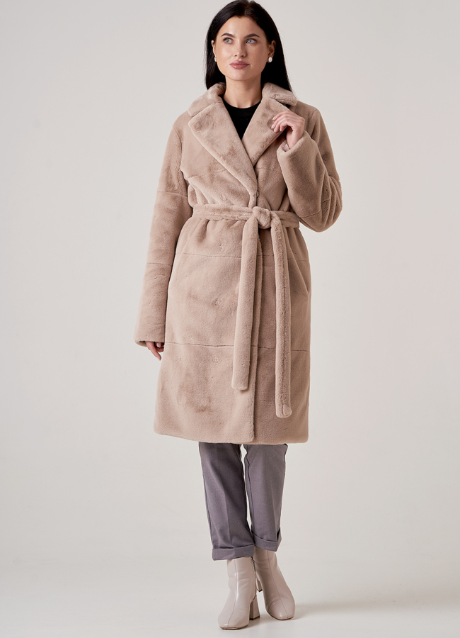 Шуба из искусственного меха с поясом модель № 1103 в рассрочку