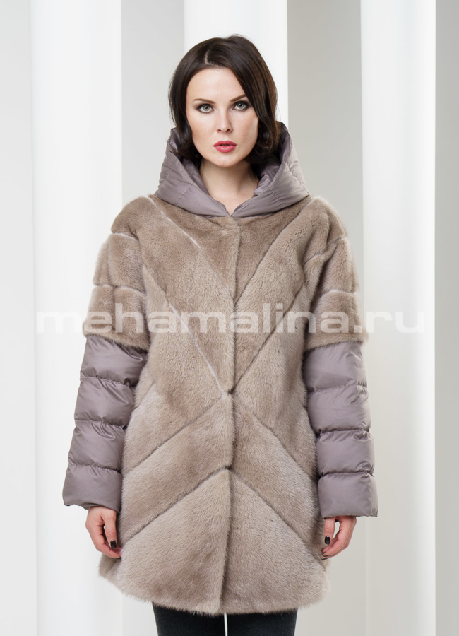 Шуба/жакет из норки комбинированая модель № S-190 универмаг малина
