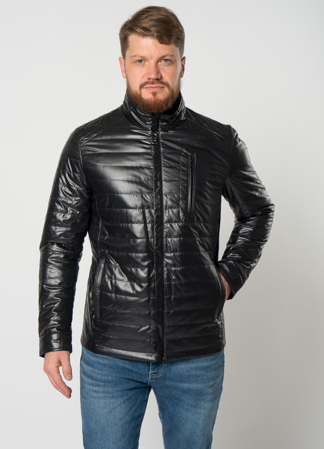 Мужская куртка в черном цвете модель № 21597 меха малина