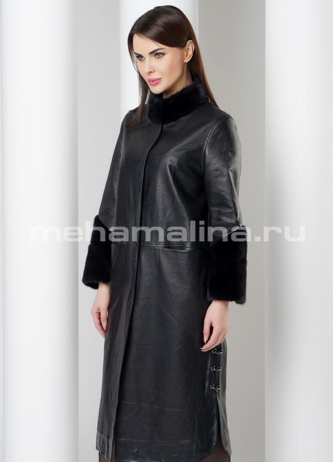 Плащ с отделкой из норки модель № K-434 универмаг малина