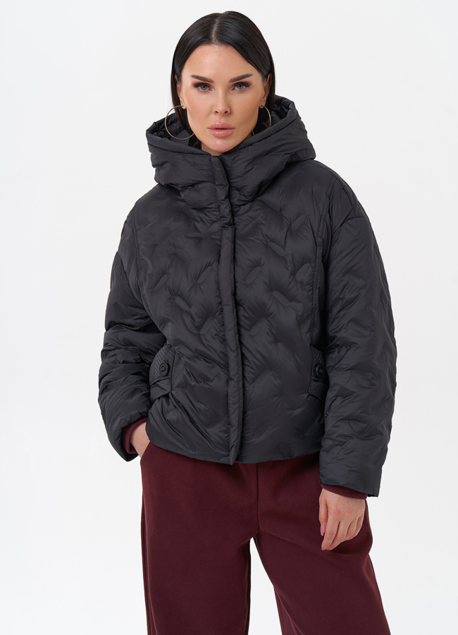 Женская куртка с капюшоном  модель № 29887 меха малина