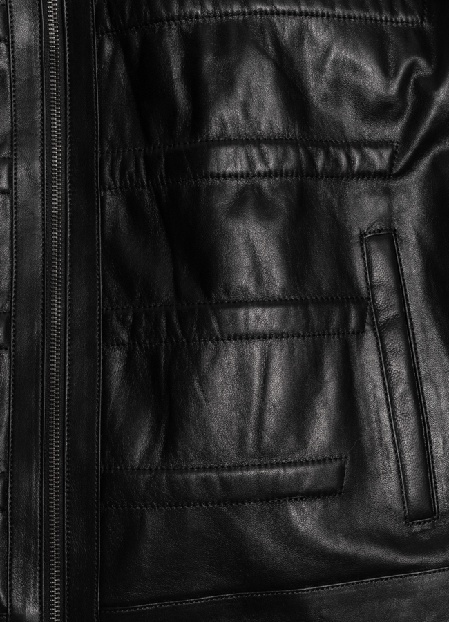 фото Куртка кожаная черного цвета модель № 1701