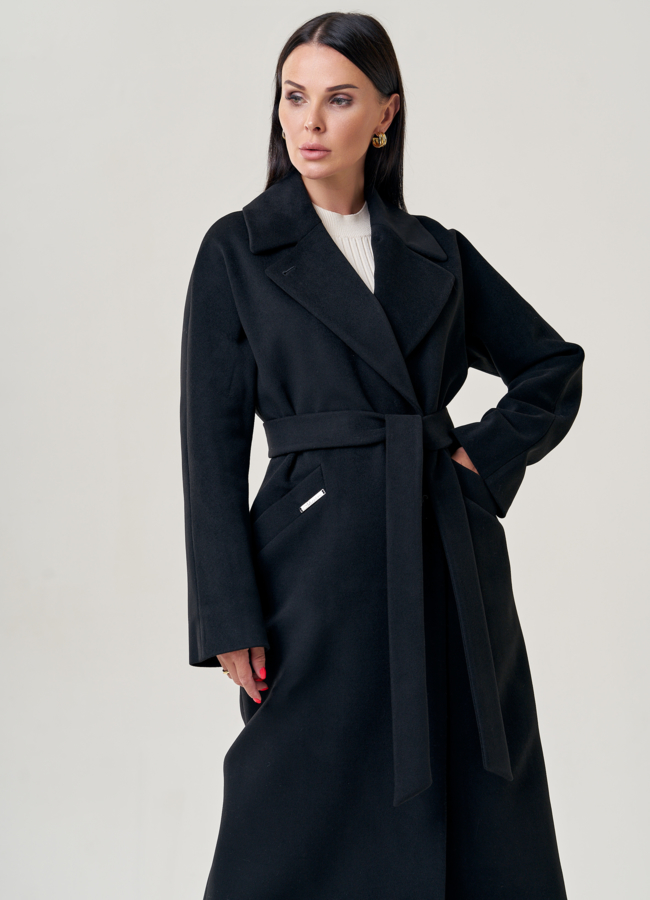 Пальто женское черного цвета  модель № 22959 универмаг малина