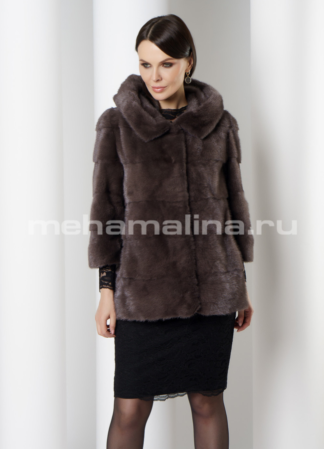 Поперечная норковая шуба трансформер в цвете уголь модель № 2105 универмаг малина