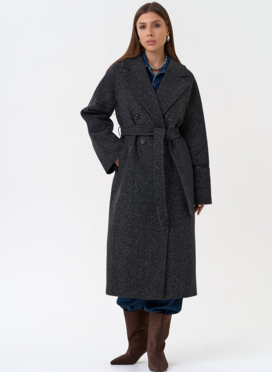 Женское пальто с отделкой из экокожи