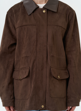 Женская парка из эко замши коричневого цвета