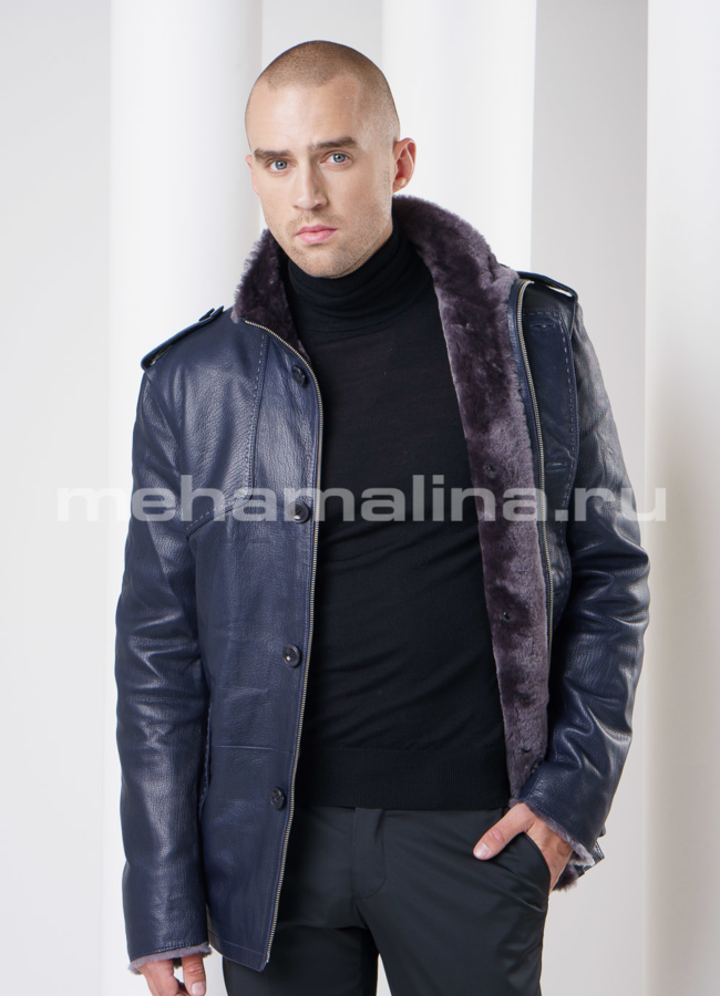 Мужская дубленка с воротником стойка модель № DM-81 в кредит