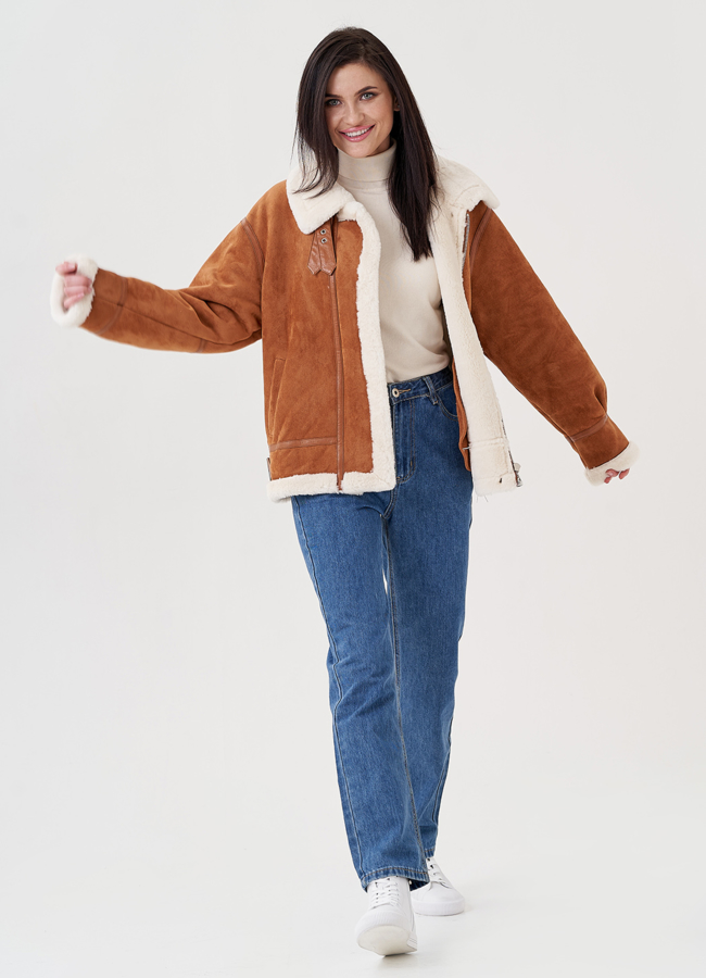 Дубленка женская  из эко замши  модель № 23953 универмаг малина