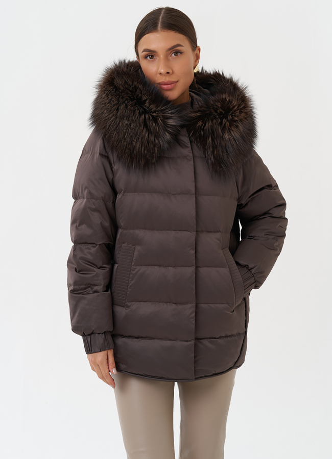 фото Куртка с капюшоном из чернобурки модель № 28861