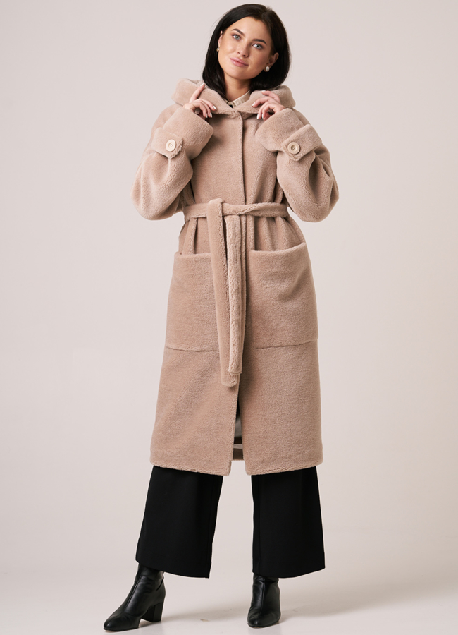 Шуба из эко меха с капюшоном  модель № 2039 меха малина