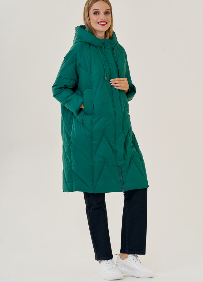 Женский пуховик оверсайз в зеленом цвете модель № 23228 универмаг малина