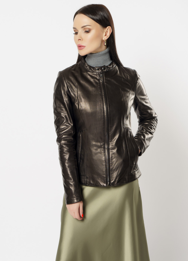 Куртка кожаная на молнии модель № 10627 универмаг малина