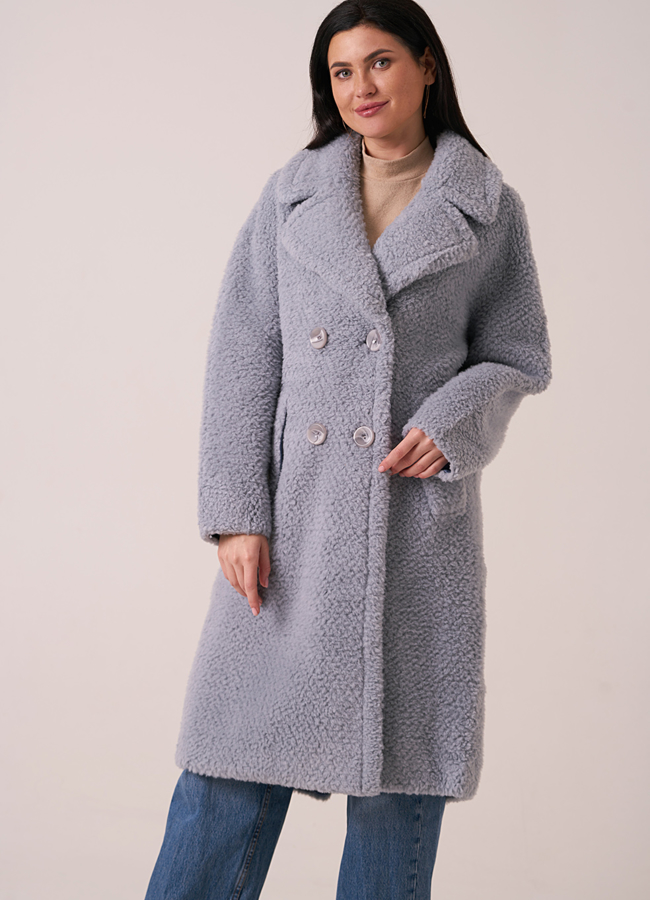 Пальто из эко меха с английским воротником на пуговицах  модель № 207 универмаг малина