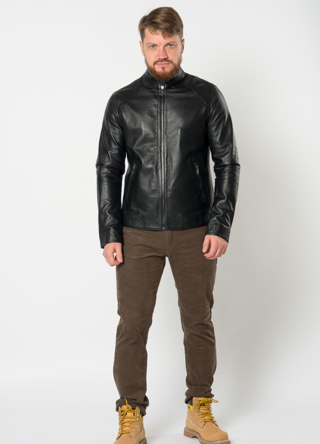 фото Мужская куртка из натуральной кожи в черном цвете модель № 21613