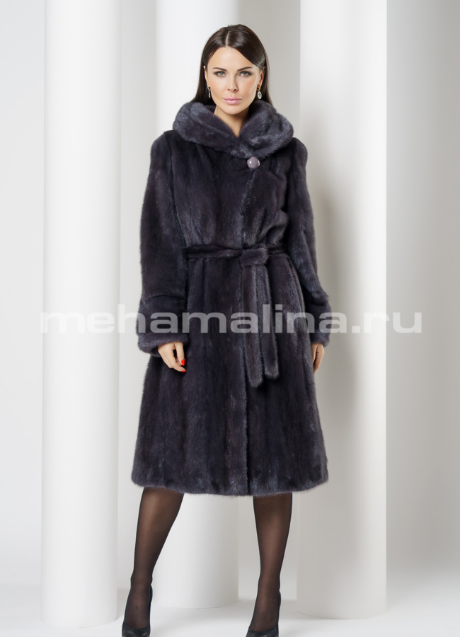 Норковая шуба годе с капюшоном цвет графит модель № S-727 в рассрочку