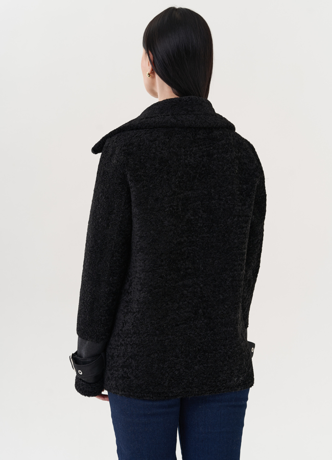 Комбинированная эко дубленка модель № 26734 универмаг малина