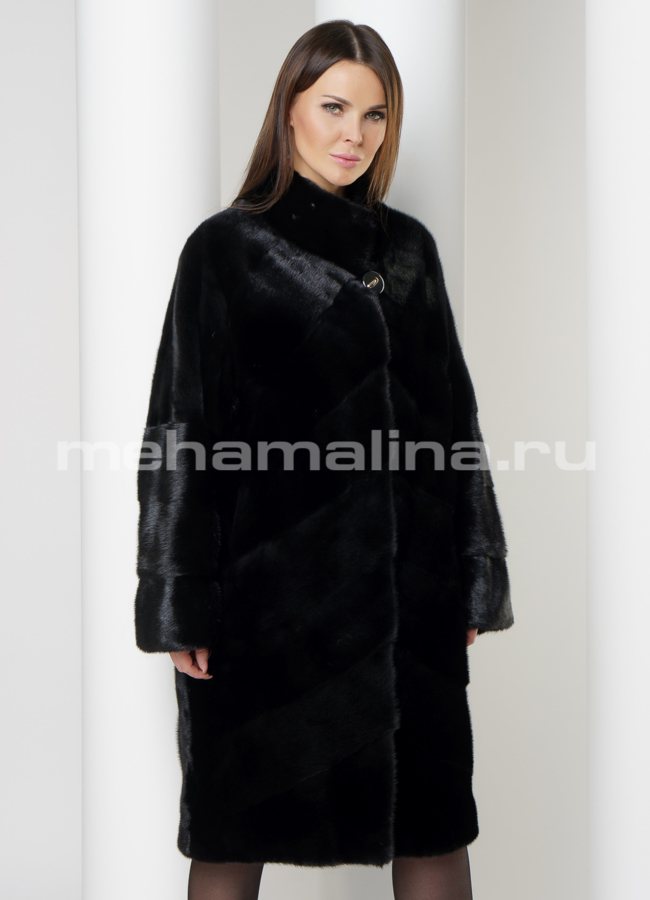Черная норковая шуба модель № S-581 универмаг малина