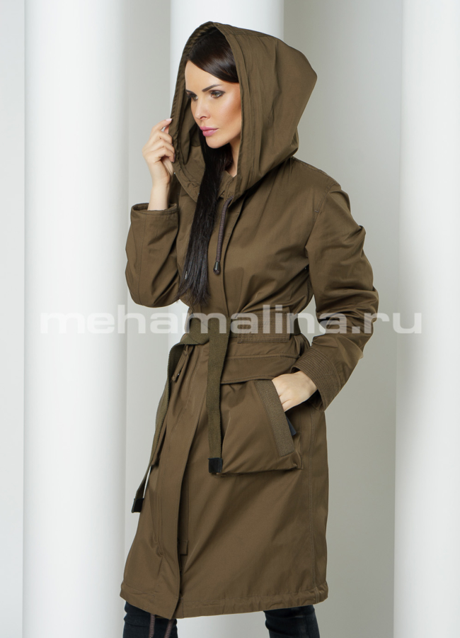 Меховая парка в цвете хаки, отделка фрост модель № 610 в рассрочку